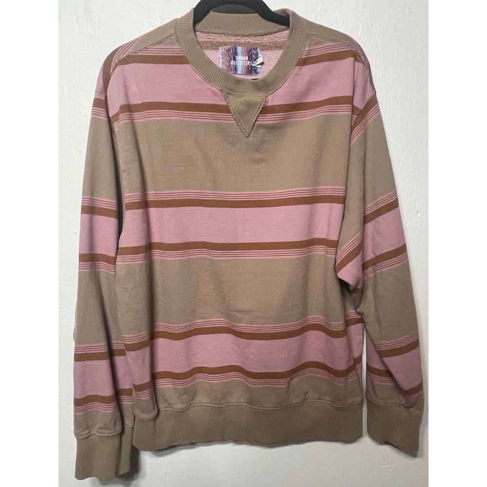 Urban Outiftters Pink & Tan Stripe Sweatshirt Women's Size Large‎
